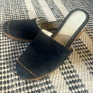 UGG Palma Suede Espadrille Wedge Mule Black Womens Size 6 SN 1655 Sandals Clog